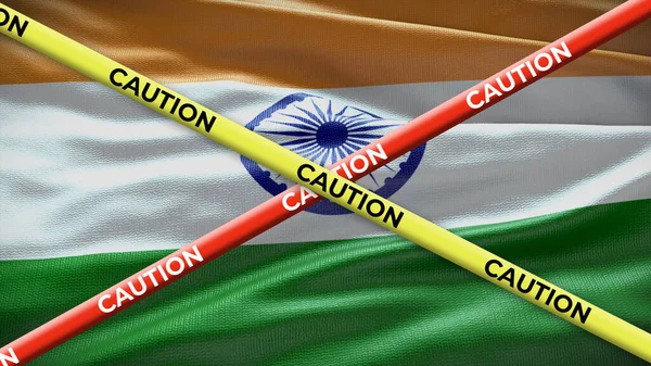 India Country National Flag Caution Yellow Tape Issue Country News — Stock Photo, Image