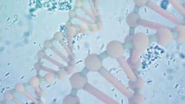 Kimyasallarla dolu mavi bir arka planda DNA molekülü. Biyoloji arkaplanı.