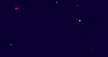 Renkli parçacıkların hareket canlandırmasına sahip siyah arkaplan, koyu mavi arkaplan kopyalama alanı.