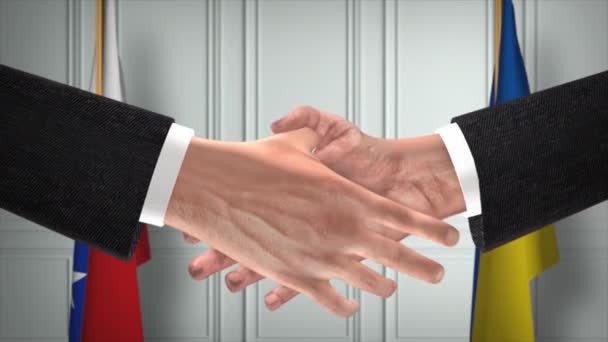 Chili Oekraïne Diplomatie Deal Animatie Zakenman Partner Handdruk Nationale Vlag — Stockvideo