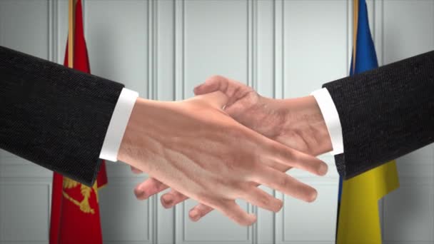 Montenegro Ucrania Acuerdo Diplomacia Animación Apretón Manos Socio Negocios Bandera — Vídeo de stock