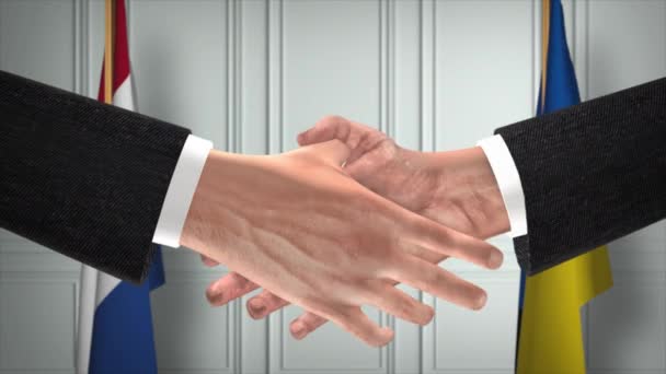 Pays Bas Ukraine Diplomatie Traiter Animation Homme Affaires Partenaire Poignée — Video