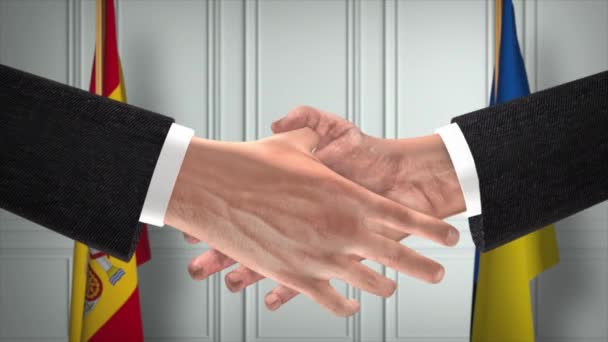 Španělská Ukrajinská Diplomacie Uzavírají Dohody Podnikatelský Partner Potřesení Rukou Národní — Stock video