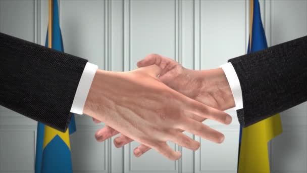 Sveç Ukrayna Diplomasisi Animasyon Anlaşması Adamı Ortağı Tokalaşması Arka Planda — Stok video