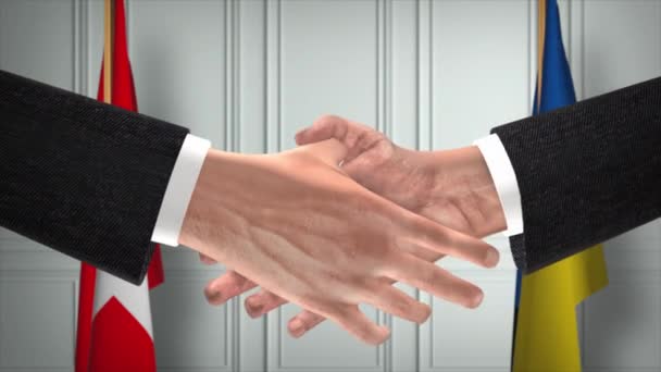 瑞士和乌克兰的外交处理动画 商人搭档握手 背景上的国旗 — 图库视频影像