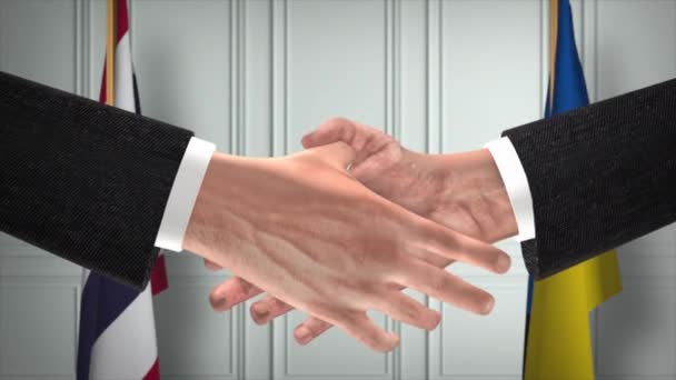 Thailand Ukraine Diplomati Aftale Animation Forretningsmand Partner Håndtryk Nationalt Flag – Stock-video