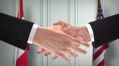 Avusturya ve ABD Ortaklık İş Anlaşması. Ulusal Hükümet Bayrakları. Resmi Diplomasi Tokalaşma Çizim Animasyonu. Anlaşma İşadamı Tokalaştı