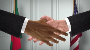Bangladeş ve ABD Ortaklık Anlaşması. Ulusal Hükümet Bayrakları. Resmi Diplomasi Tokalaşma Çizim Animasyonu. Anlaşma İşadamı Tokalaştı