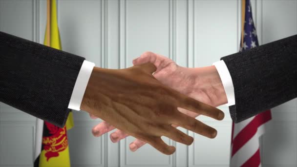 Brunej Usa Partnerství Obchodní Deal Národní Vládní Vlajky Oficiální Diplomacie — Stock video