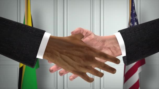 Jamaika Und Usa Partnerschaft Business Deal Flaggen Der Nationalen Regierung — Stockvideo