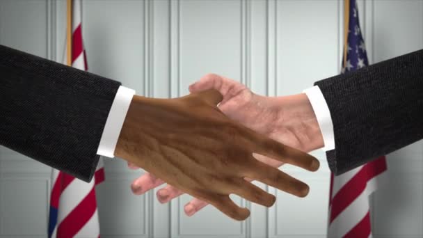 Liberia Usa Partnership Business Deal Drapeaux Gouvernement National Poignée Main — Video