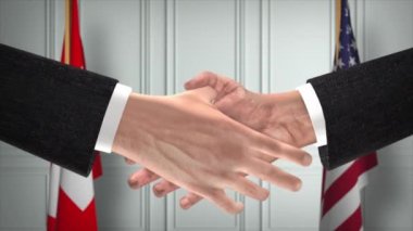 İsviçre ve ABD Ortaklık Anlaşması. Ulusal Hükümet Bayrakları. Resmi Diplomasi Tokalaşma Çizim Animasyonu. Anlaşma İşadamı Tokalaştı