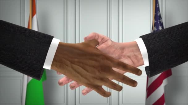 Νίγηρας Και Ηπα Συνεργασία Business Deal Σημαίες Της Εθνικής Κυβέρνησης — Αρχείο Βίντεο