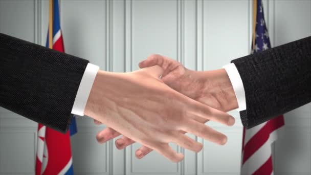 Korea Północna Usa Partnerstwo Biznes Deal Flagi Państwowe Oficjalna Ilustracja — Wideo stockowe