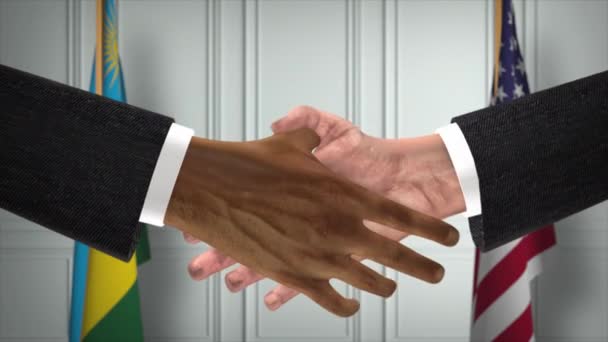 Rwanda Usa Partnerství Obchodní Deal Národní Vládní Vlajky Oficiální Diplomacie — Stock video