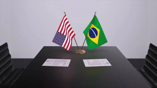 Brasile Stati Uniti Tavolo Dei Negoziati Business Politica Illustrazione Bandiere Fotografia Stock