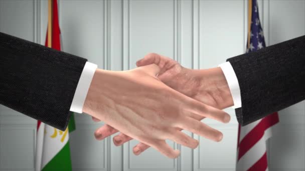 Tadżykistan Usa Partnerstwo Biznes Deal Flagi Państwowe Oficjalna Ilustracja Ilustracji — Wideo stockowe