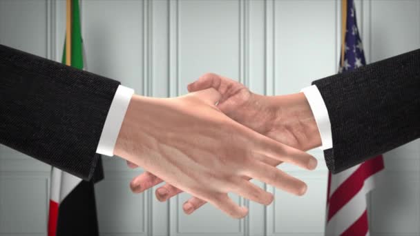 Uae Usa Partnership Business Deal Drapeaux Gouvernement National Poignée Main — Video