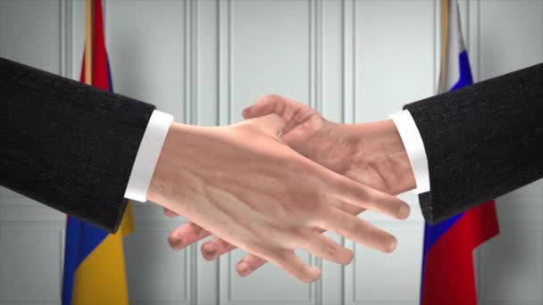亚美尼亚和俄罗斯交易握手 政治例证 正式会议或合作 商务会议 商人或政治家握手 — 图库视频影像