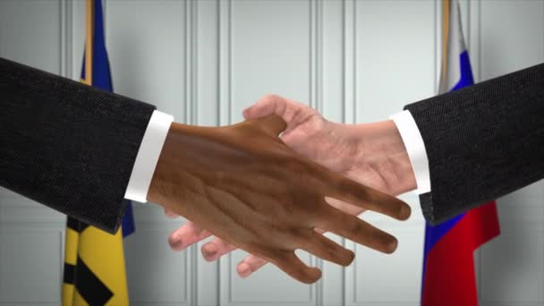 Барбадос Росія Займаються Рукостисканням Політичною Ілюстрацією Офіційна Зустріч Або Співпраця — стокове відео