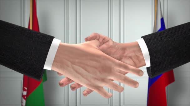 白俄罗斯和俄罗斯交易握手 政治例证 正式会议或合作 商务会议 商人或政治家握手 — 图库视频影像