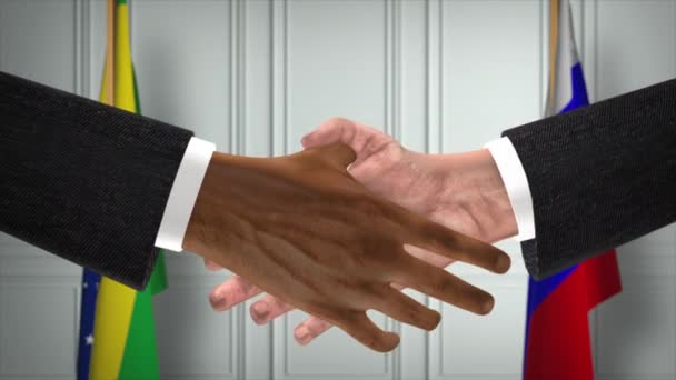 ブラジルとロシアは握手 政治イラストを扱う 正式な会議や協力 ビジネスミーティング ビジネスマンや政治家が握手をする — ストック動画