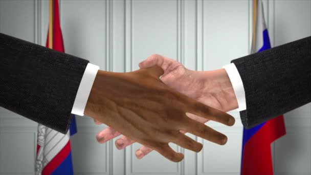 Cambodja Rusland Geven Handdruk Politieke Illustratie Officiële Vergadering Samenwerking Zakelijke — Stockvideo
