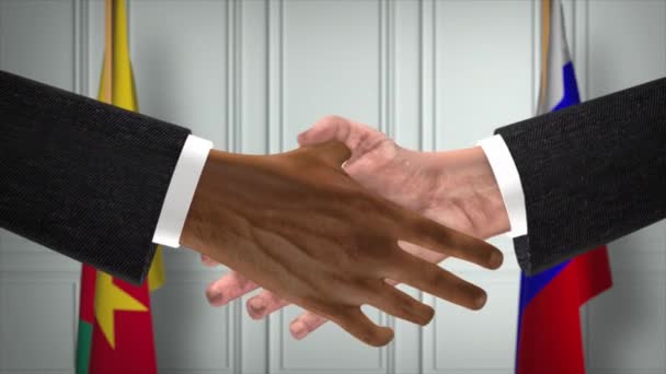 Kameroen Rusland Geven Handdruk Politieke Illustratie Officiële Vergadering Samenwerking Zakelijke — Stockvideo