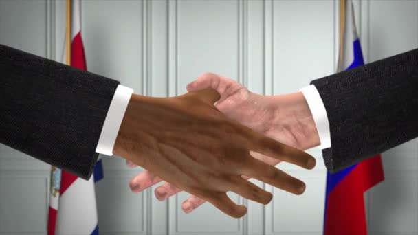 Costa Rica Och Ryssland Handlar Handslag Politik Illustration Officiellt Möte — Stockvideo