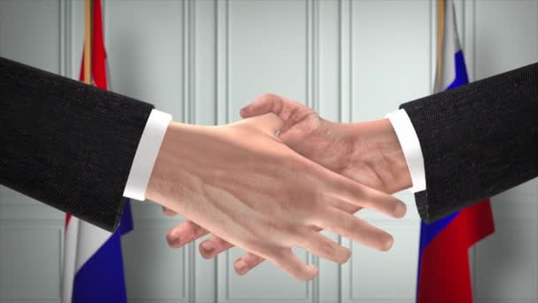 克罗地亚和俄罗斯交易握手 政治例证 正式会议或合作 商务会议 商人或政治家握手 — 图库视频影像