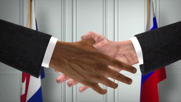Kuba Rosja Handlują Uściskiem Dłoni Polityczną Ilustracją Oficjalne Spotkanie Lub — Wideo stockowe