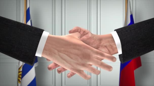 Urugwaj Rosja Handlują Uściskiem Dłoni Ilustracją Polityczną Oficjalne Spotkanie Lub — Wideo stockowe