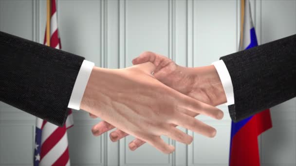 Usa Rosja Handlują Uściskiem Dłoni Ilustracją Polityczną Oficjalne Spotkanie Lub — Wideo stockowe