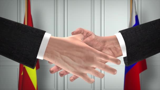 Vietnã Rússia Lidar Handshake Ilustração Política Reunião Oficial Cooperação Reunião — Vídeo de Stock