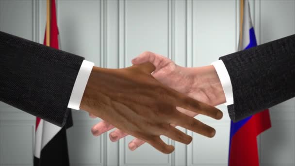 Yemen Russia Deal Handshake Politics Illustration Official Meeting Cooperation Business — Stock Video