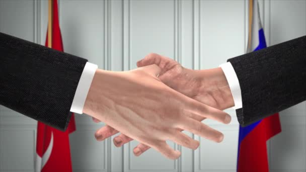 Turkki Venäjä Käsittelevät Kädenpuristusta Poliittista Kuvitusta Virallinen Kokous Tai Yhteistyö — kuvapankkivideo