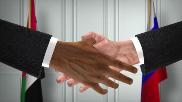 苏丹和俄罗斯的交易握手 政治例证 正式会议或合作 商务会议 商人或政治家握手 — 图库视频影像