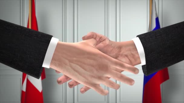 Szwajcaria Rosja Handlują Uściskiem Dłoni Ilustracją Polityczną Oficjalne Spotkanie Lub — Wideo stockowe