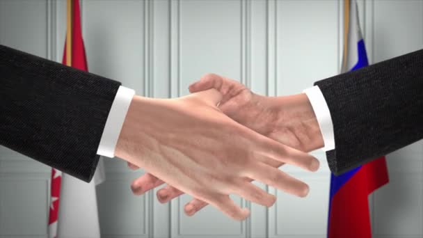 Singapur Rosja Handlują Uściskiem Dłoni Ilustracją Polityczną Oficjalne Spotkanie Lub — Wideo stockowe