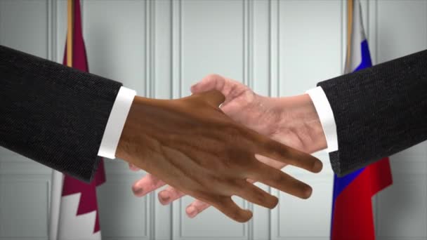 Катар Россия Обмениваются Рукопожатием Политическими Иллюстрациями Официальная Встреча Сотрудничество Деловая — стоковое видео