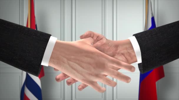 Norge Och Ryssland Handlar Handslag Politik Illustration Officiellt Möte Eller — Stockvideo