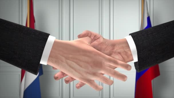 Holandia Rosja Zajmują Się Uściskiem Dłoni Ilustracją Polityczną Oficjalne Spotkanie — Wideo stockowe