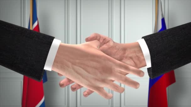 Noord Korea Rusland Geven Handdruk Politieke Illustratie Officiële Vergadering Samenwerking — Stockvideo