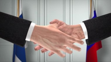 Finlandiya ve Rusya tokalaşma, siyaset illüstrasyonları ile uğraşır. Resmi toplantı ya da iş birliği, iş görüşmesi. İş adamları veya politikacılar el sıkışıyor