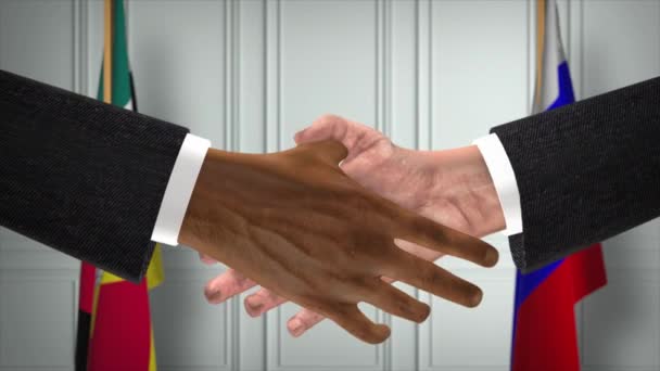 莫桑比克和俄罗斯的协议握手 政治例证 正式会议或合作 商务会议 商人或政治家握手 — 图库视频影像