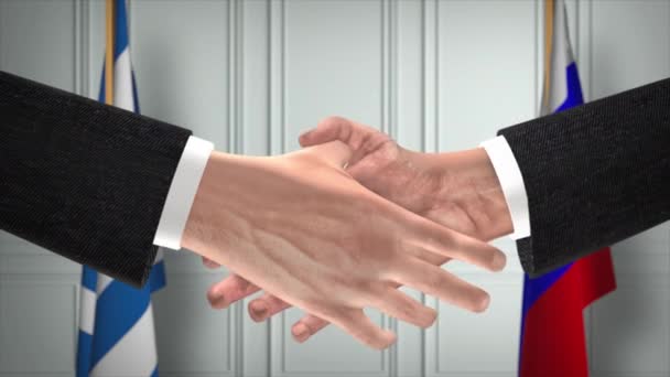 Grecja Rosja Handlują Uściskiem Dłoni Ilustracją Polityczną Oficjalne Spotkanie Lub — Wideo stockowe