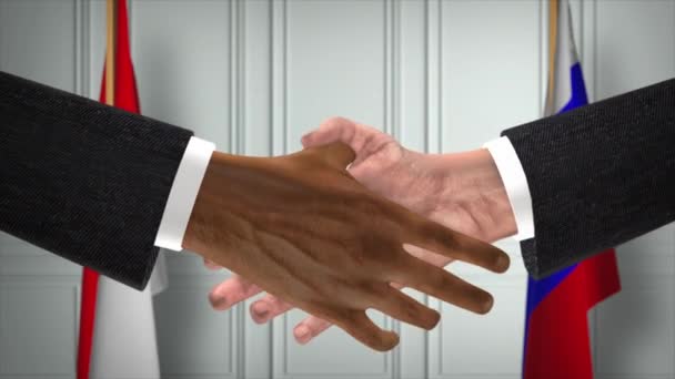 インドネシアとロシアは握手 政治イラストを扱う 正式な会議や協力 ビジネスミーティング ビジネスマンや政治家が握手をする — ストック動画
