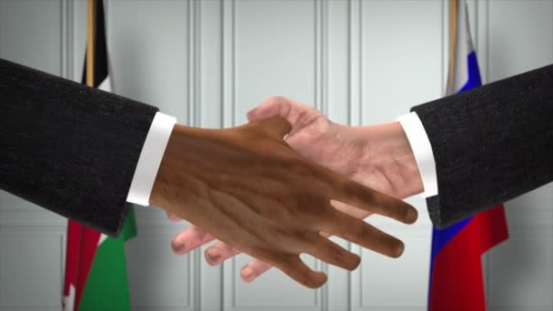 ヨルダンとロシアは握手 政治イラストを扱う 正式な会議や協力 ビジネスミーティング ビジネスマンや政治家が握手をする — ストック動画
