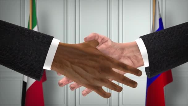 クウェートとロシアは握手 政治イラストを扱う 正式な会議や協力 ビジネスミーティング ビジネスマンや政治家が握手をする — ストック動画
