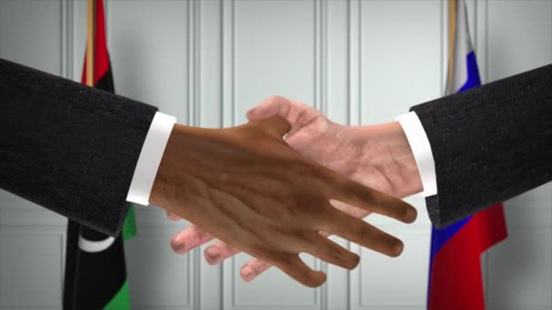 Libyen Och Ryssland Handlar Handslag Politik Illustration Officiellt Möte Eller — Stockvideo